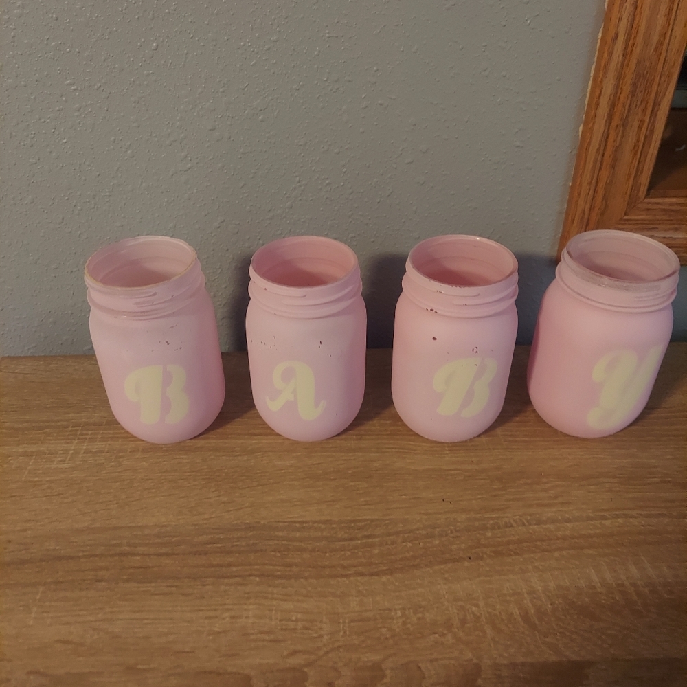 Set of 4 Pink Mason Jars with Letters Baby